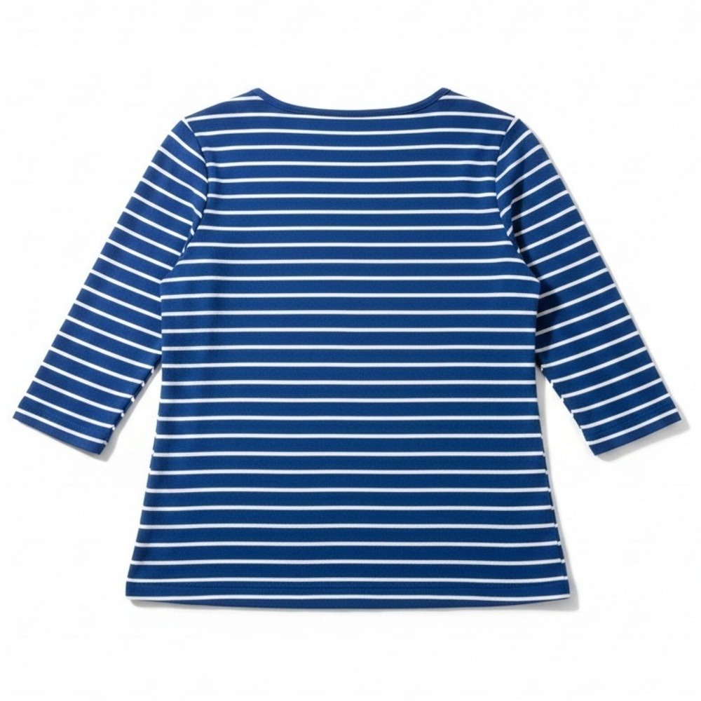 Faded Glory Blue White Striped 3/4 Sleeve Scoop Neck Top, Women's XL 16-18